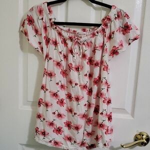 Bailey + Chloe Boho Romantic Pink Floral Flutter Sleeves Flowy Top M